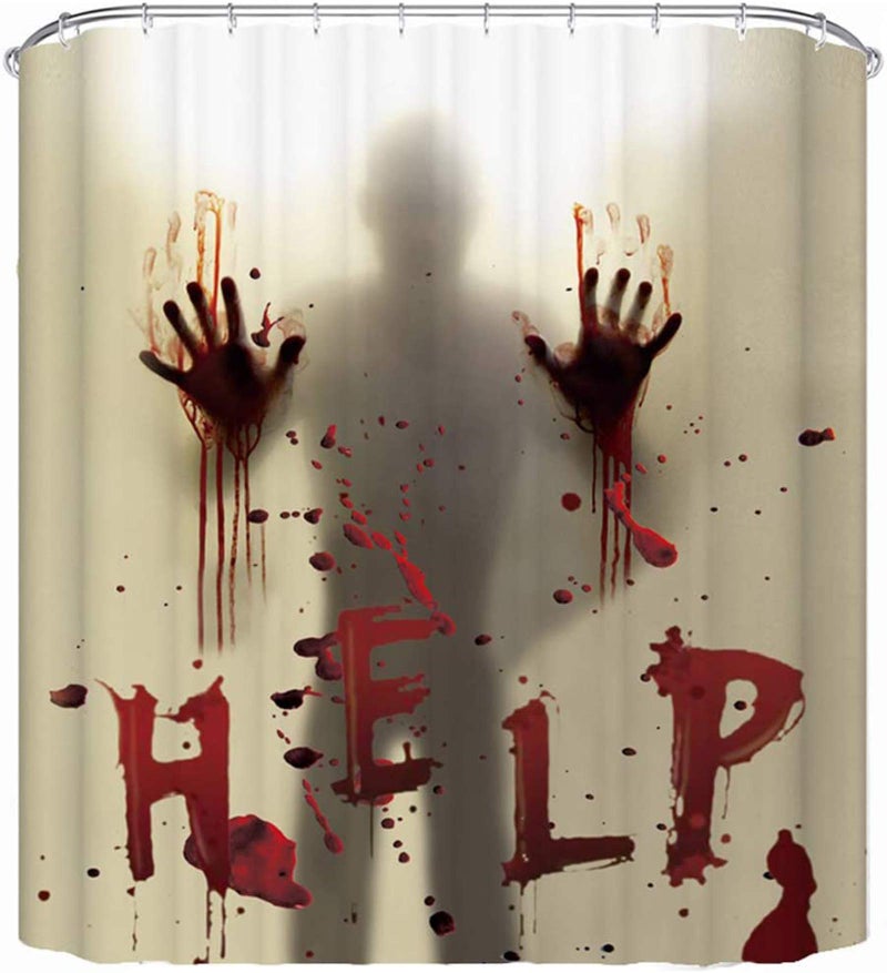 CHICHIC 71 Inch x 71 Inch Halloween Shower Curtain Liner Window Curtains, Help Me with Bloodys Hands for Halloween Decorations Theme Decor Props Bathroom - Image 1